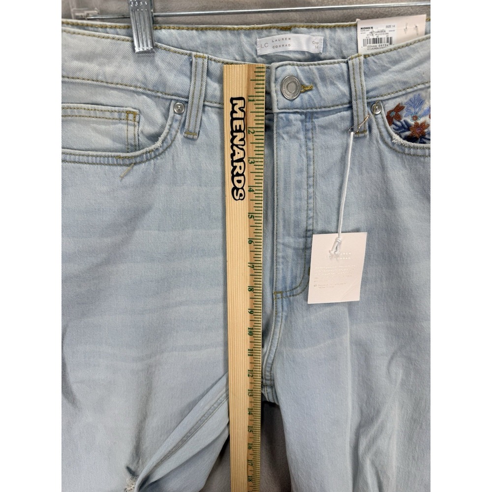 LC Lauren Conrad Women's 14 Super HighRise Crop Distressed Embroidered Denim NWT - Picture 9 of 11